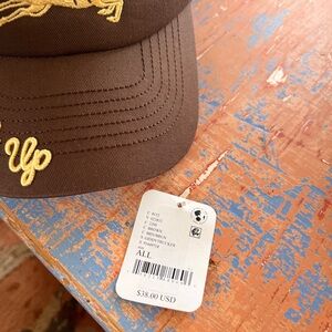 Free People Brown Cap with Yellow Detail - Giddy Up Trucker Hat